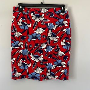 J. Crew Factory Floral Print Pencil Skirt - Red/Navy - size 8